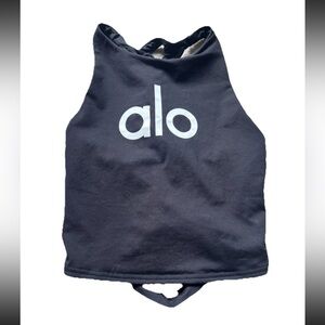 ALO Yoga Black Bra Cropped Tank Tie Back Medium Athletic Wear